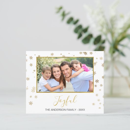 バジェット金箔スノーフレーク喜ばしいフォトカード (スタンド正面)