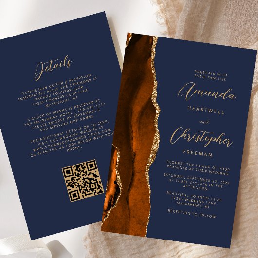 バジェット錆金ゴールド瑪瑙ネイビーQRコード結婚ズ