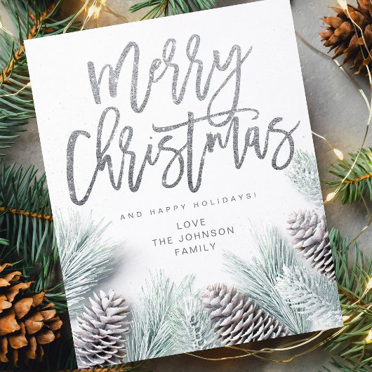 バジェット雪の松と葉メリークリスマス