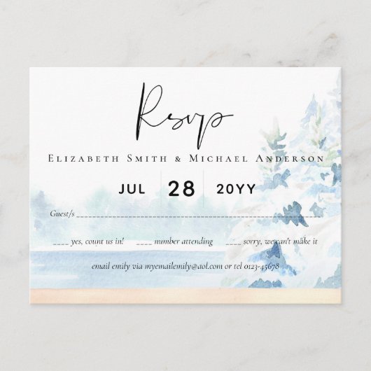 バジェット雪山冬湖の木 ポストカード (正面)