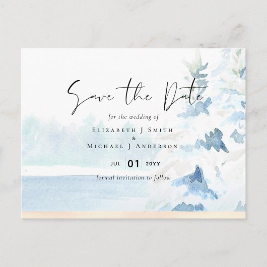 バジェット雪山冬湖の木 ポストカード (正面)