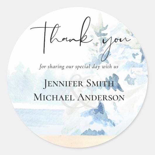 バジェット雪山冬湖の木 ラウンドシール (正面)