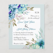 バジェット青い花ミントグリーン結婚式招待状 (正面)