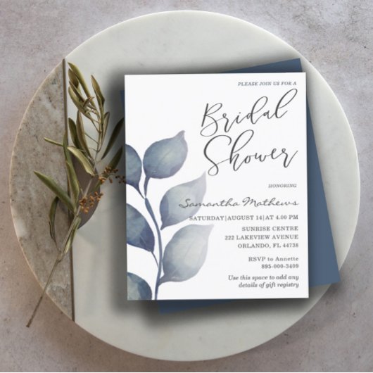 バジェット青い葉のブライダルシャワーの招待