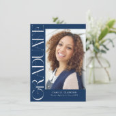 バジェット青モダン縦2枚の写真卒業 招待状 (スタンド正面)