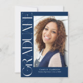 バジェット青モダン縦2枚の写真卒業 招待状 (正面)