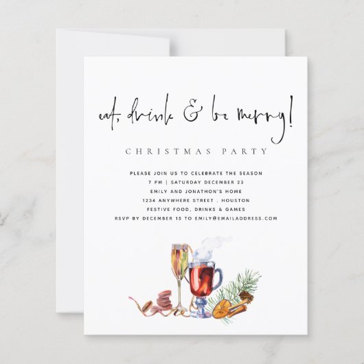 バジェット食べドリンクべメリークリスマスパーティー招待状 (正面)
