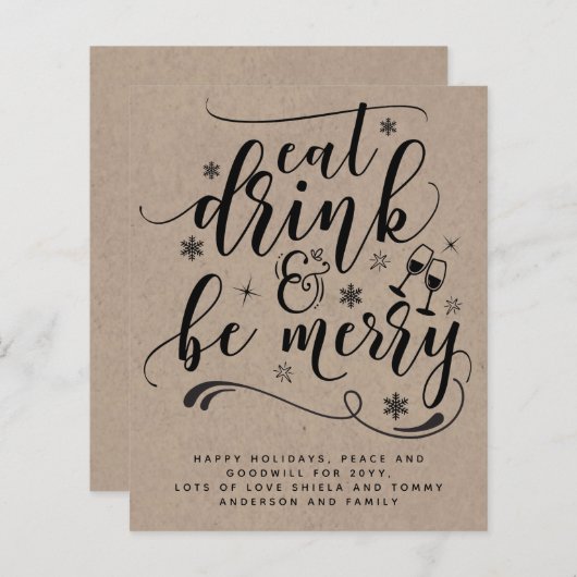 バジェット食べドリンクヴィンテメリーージクリスマス招待状 (正面/裏面)