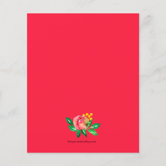 バジェット鮮やかウォーターカラーフローラ誕生日招待状 (裏面)