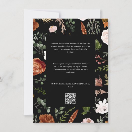 バジェット黒テラコッタ結婚フローラの詳細inv 招待状 (裏面)