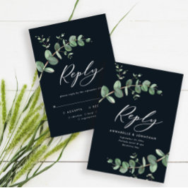 バジェット黒モダンシックeucalyptus結婚式RSVP 出欠カード