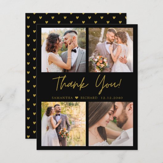 バジェット黒金ゴールド結婚の感謝4枚の写真 (正面/裏面)