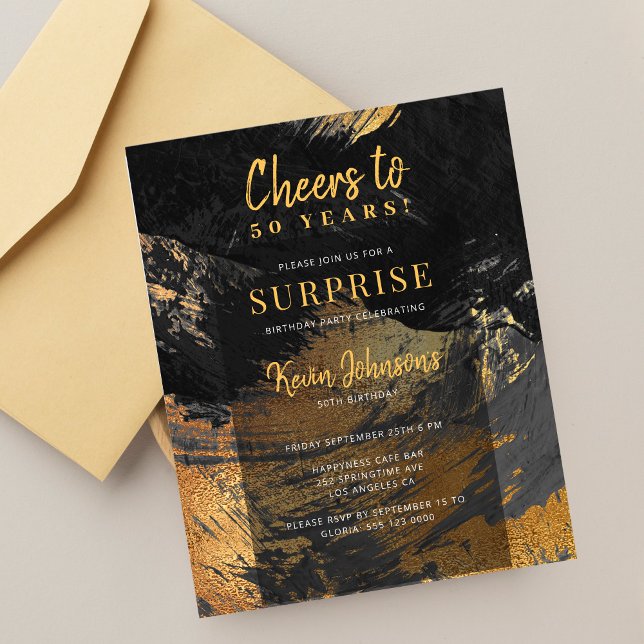 バジェット黒金ゴールド50th誕生日パーティーの招待 (クリエイターアップロード済み)