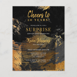 バジェット黒金ゴールド50th誕生日パーティーの招待 チラシ