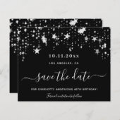 バジェット黒銀の星の誕生日を保存する日付 (正面/裏面)