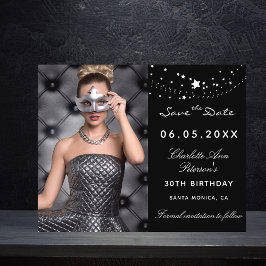 バジェット黒銀写真の誕生日Save the Date