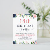 バジェット18誕生日ネイビーブルー赤面ピンクフローラ (スタンド正面)