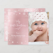 バジェット1stホリデーベビーフォトスノーフレークスピンクカード (正面/裏面)