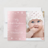 バジェット1stホリデーベビーフォトスノーフレークスピンクカード (正面)