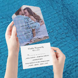 バジェット2フォトブラック文字ミニマル結婚リスト オールインワン招待状