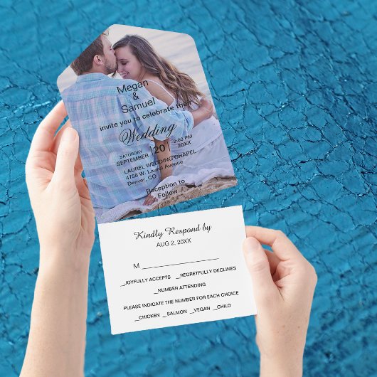 バジェット2フォトブラック文字ミニマル結婚リスト オールインワン招待状