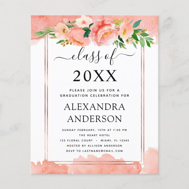 バジェット2022コーラルピーチ卒業招待状 (正面)