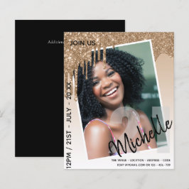 バジェット21th誕生日フォトドリッピンググリッター招待状