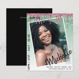 バジェット21th誕生日フォトドリッピンググリッター招待状