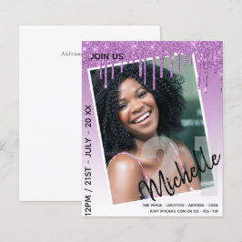 バジェット21th誕生日フォトドリッピンググリッター招待状