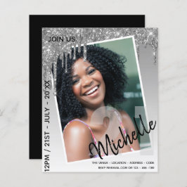 バジェット21th誕生日フォトドリッピンググリッター招待状