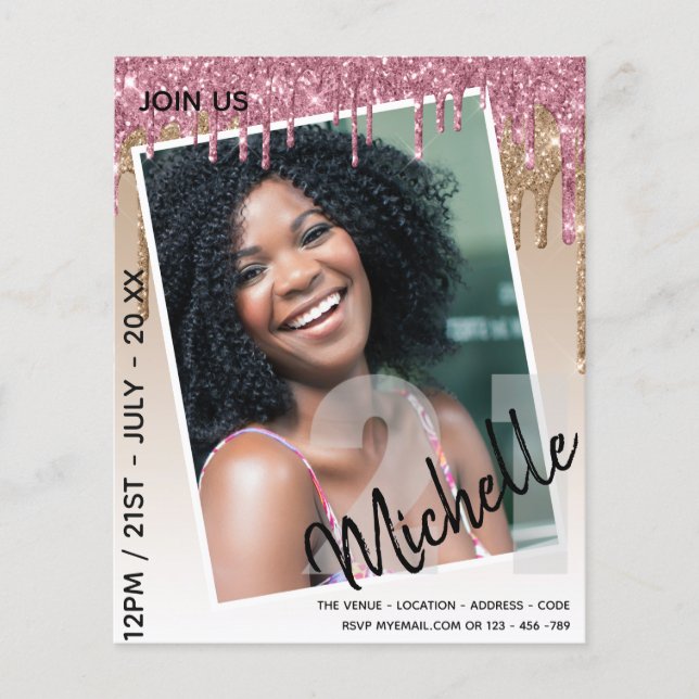 バジェット21th誕生日フォトドリッピンググリッター招待状 (正面)
