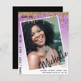バジェット21th誕生日フォトドリッピンググリッター招待状