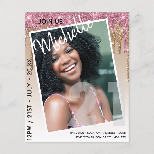 バジェット21th誕生日フォトドリッピンググリッター招待状 チラシ (正面)