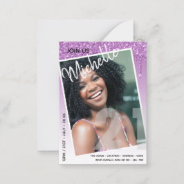 バジェット21th誕生日フォトドリッピンググリッター招待状 ノートカード