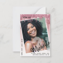 バジェット21th誕生日フォトドリッピンググリッター招待状 ノートカード