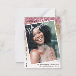 バジェット21th誕生日フォトドリッピンググリッター招待状 ノートカード