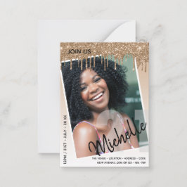 バジェット21th誕生日フォトドリッピンググリッター招待状 ノートカード