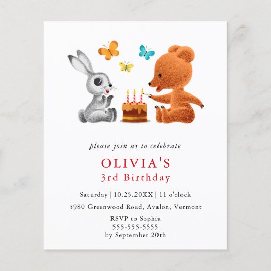 バジェット3rdバースデーテディベアバニー招待状 (正面)