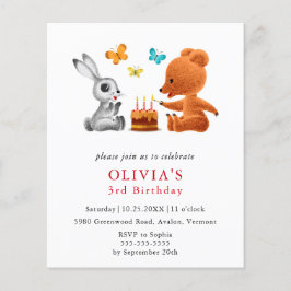 バジェット3rdバースデーテディベアバニー招待状