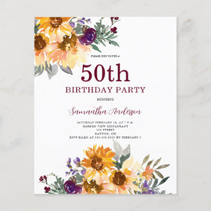 バジェット50th誕生日ひまわり招待状 チラシ