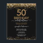 バジェット50th誕生日グリッター招待状フライヤー チラシ<br><div class="desc">上エレガントと下に紙吹雪のハイライトが輝くフェイク金ゴールド縁どグリッター。すべての文字は調整可能で、簡単は独自のパーティーニーズに合わせて変更できる。50素晴らし歳の誕生日テンプレートデザイン。黒と金ゴールド</div>
