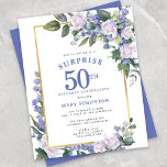 バジェット50th誕生日サプライズパーティの招待状<br><div class="desc">この予算50エレガントth誕生日サプライズフェミニンパーティの招待状で特別な女性を尊重する。驚きと50日は大書きな青い文字だ。誕生祝い後を追。ゲストの名前も青い大文字で表記されている。誕生祝い詳細はシックな金ゴールドフレームに囲まれている。青い花と白いバラは深いの緑の葉花だ。</div>