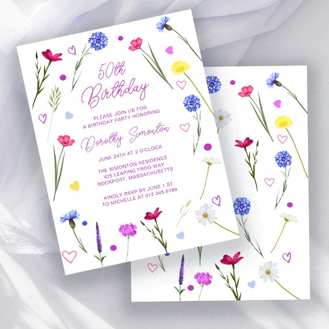 バジェット50th誕生日パーティワイルドフラワー招待状 (クリエイターアップロード済み)