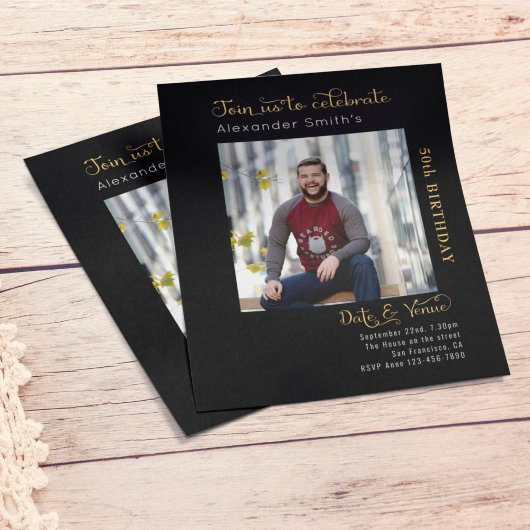 バジェット50th誕生日ブラック招待状 チラシ