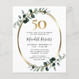 バジェット50th誕生日ユーカリ金ゴールドパーティー招待状