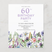 バジェット60th誕生日パープルフローラ招待状 チラシ (正面)