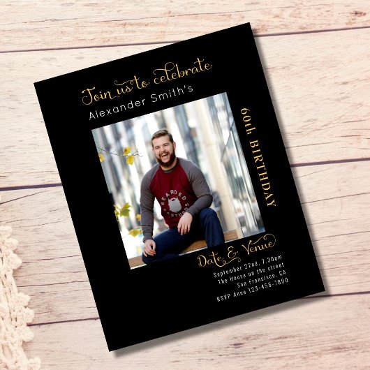 バジェット60th誕生日ブラック招待状 チラシ