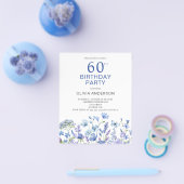 バジェット60th誕生日ブルーフローラ招待状 チラシ (シングル)