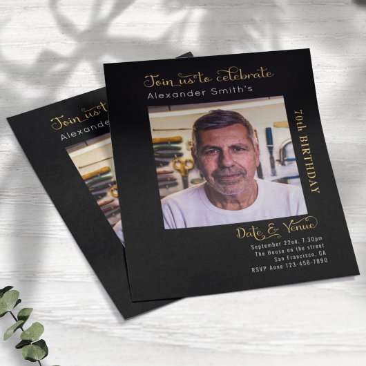 バジェット70th誕生日ブラック招待状 チラシ