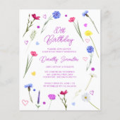 バジェット80thバースデーパーティワイルドフラワー招待状 (正面)
